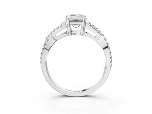 White gold Emerald Solitaire Twist Band with Pavé Setting and Four-Prong Setting_33