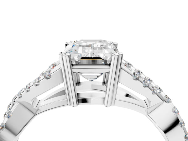 White gold Emerald Solitaire Twist Band with Pavé Setting and Four-Prong Setting_34