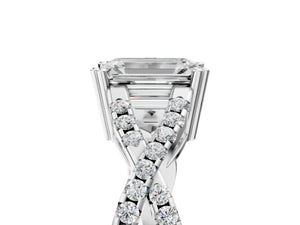 White gold Emerald Solitaire Twist Band with Pavé Setting and Four-Prong Setting_35