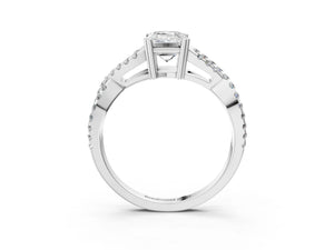 White gold Emerald Solitaire Twist Band with Pavé Setting and Four-Prong Setting_39