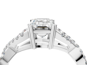 White gold Emerald Solitaire Twist Band with Pavé Setting and Four-Prong Setting_40