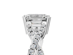 White gold Emerald Solitaire Twist Band with Pavé Setting and Four-Prong Setting_41