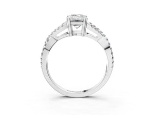 White gold Emerald Solitaire Twist Band with Pavé Setting and Four-Prong Setting_45