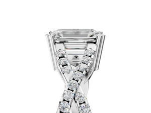 White gold Emerald Solitaire Twist Band with Pavé Setting and Four-Prong Setting_47