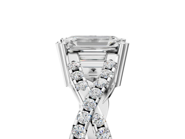White gold Emerald Solitaire Twist Band with Pavé Setting and Four-Prong Setting_47
