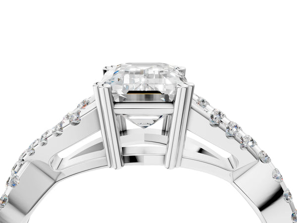 White gold Emerald Solitaire Twist Band with Pavé Setting and Four-Prong Setting_52
