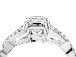 White gold Emerald Solitaire Twist Band with Pavé Setting and Four-Prong Setting_52
