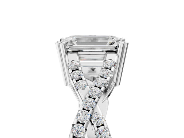 White gold Emerald Solitaire Twist Band with Pavé Setting and Four-Prong Setting_53