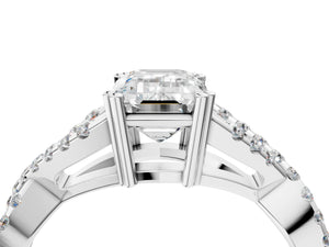 White gold Emerald Solitaire Twist Band with Pavé Setting and Four-Prong Setting_64
