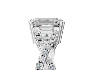 White gold Emerald Solitaire Twist Band with Pavé Setting and Four-Prong Setting_65