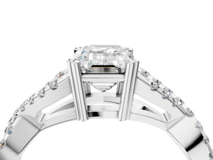 White gold Emerald Solitaire Twist Band with Pavé Setting and Four-Prong Setting_76