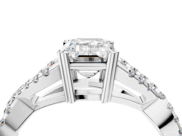 White gold Emerald Solitaire Twist Band with Pavé Setting and Four-Prong Setting_76