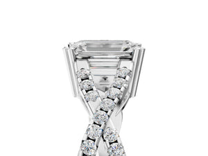 White gold Emerald Solitaire Twist Band with Pavé Setting and Four-Prong Setting_77