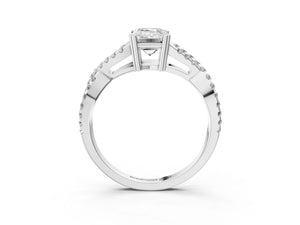 White gold Emerald Solitaire Twist Band with Pavé Setting and Four-Prong Setting_81
