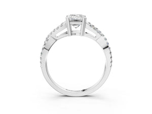 White gold Emerald Solitaire Twist Band with Pavé Setting and Four-Prong Setting_87