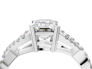 White gold Emerald Solitaire Twist Band with Pavé Setting and Four-Prong Setting_88