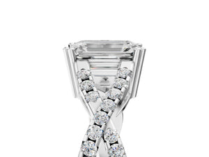 White gold Emerald Solitaire Twist Band with Pavé Setting and Four-Prong Setting_89