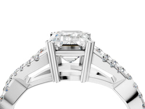 White gold Emerald Solitaire Twist Band with Pavé Setting and Four-Prong Setting_94
