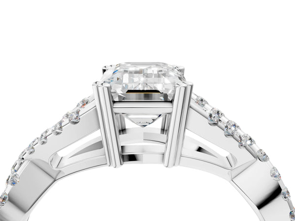 White gold Emerald Solitaire Twist Band with Pavé Setting and Four-Prong Setting_94
