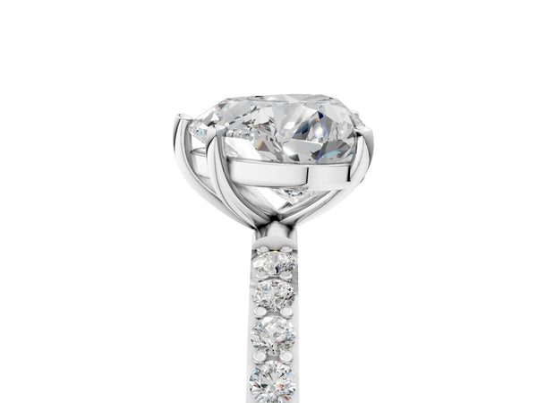 White gold Heart Cut Diamond Pavé Band Solitaire Ring with Four-Prong Setting_101
