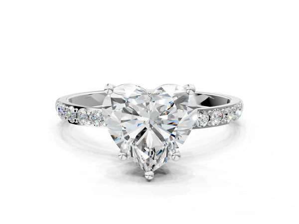 White gold Heart Cut Diamond Pavé Band Solitaire Ring with Four-Prong Setting_102