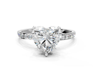 White gold Heart Cut Diamond Pavé Band Solitaire Ring with Four-Prong Setting_102