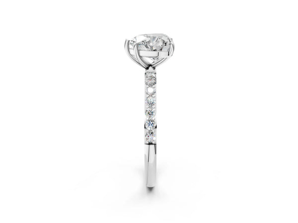 White gold Heart Cut Diamond Pavé Band Solitaire Ring with Four-Prong Setting_110