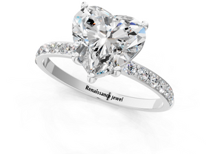 White gold Heart Cut Diamond Pavé Band Solitaire Ring with Four-Prong Setting_1
