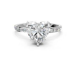 White gold Heart Cut Diamond Pavé Band Solitaire Ring with Four-Prong Setting_24