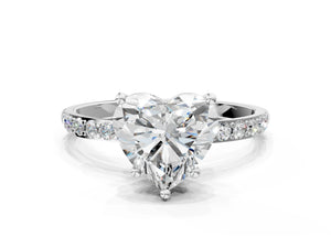 White gold Heart Cut Diamond Pavé Band Solitaire Ring with Four-Prong Setting_30