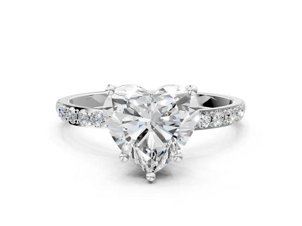 White gold Heart Cut Diamond Pavé Band Solitaire Ring with Four-Prong Setting_42