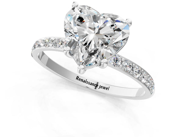 White gold Heart Cut Diamond Pavé Band Solitaire Ring with Four-Prong Setting_43