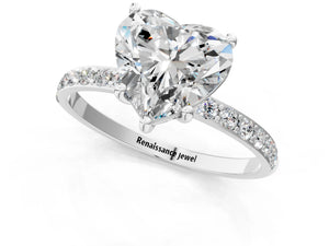 White gold Heart Cut Diamond Pavé Band Solitaire Ring with Four-Prong Setting_55