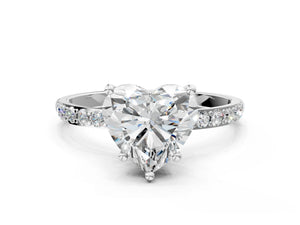 White gold Heart Cut Diamond Pavé Band Solitaire Ring with Four-Prong Setting_66