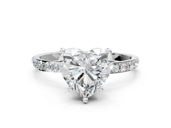 White gold Heart Cut Diamond Pavé Band Solitaire Ring with Four-Prong Setting_72