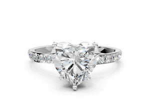White gold Heart Cut Diamond Pavé Band Solitaire Ring with Four-Prong Setting_78
