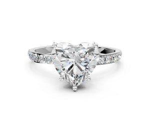 White gold Heart Cut Diamond Pavé Band Solitaire Ring with Four-Prong Setting_84