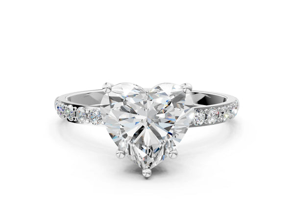 White gold Heart Cut Diamond Pavé Band Solitaire Ring with Four-Prong Setting_84