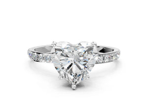 White gold Heart Cut Diamond Pavé Band Solitaire Ring with Four-Prong Setting_90
