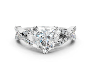 White gold Heart Solitaire Twist Band with Pavé Setting and Four-Prong Setting_24