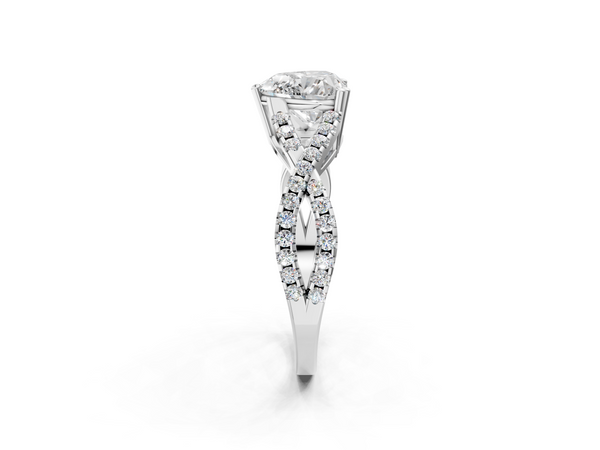 White gold Heart Solitaire Twist Band with Pavé Setting and Four-Prong Setting_2