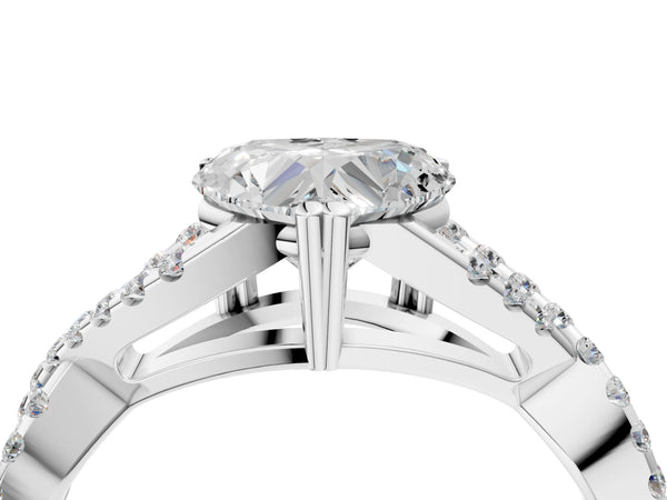 White gold Heart Solitaire Twist Band with Pavé Setting and Four-Prong Setting_34