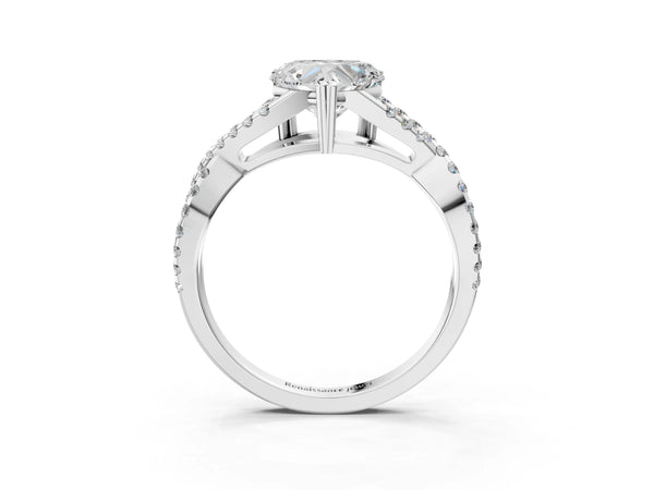 White gold Heart Solitaire Twist Band with Pavé Setting and Four-Prong Setting_39