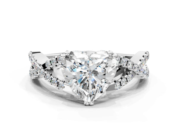 White gold Heart Solitaire Twist Band with Pavé Setting and Four-Prong Setting_42
