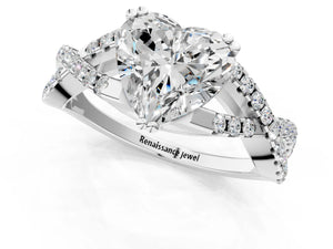 White gold Heart Solitaire Twist Band with Pavé Setting and Four-Prong Setting_43