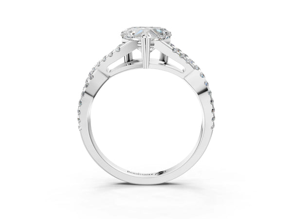 White gold Heart Solitaire Twist Band with Pavé Setting and Four-Prong Setting_45