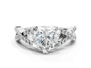 White gold Heart Solitaire Twist Band with Pavé Setting and Four-Prong Setting_48