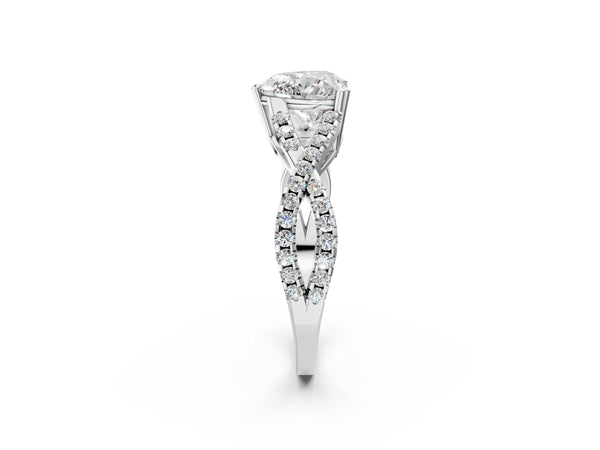 White gold Heart Solitaire Twist Band with Pavé Setting and Four-Prong Setting_50