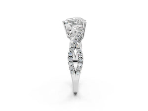 White gold Heart Solitaire Twist Band with Pavé Setting and Four-Prong Setting_56
