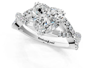 White gold Heart Solitaire Twist Band with Pavé Setting and Four-Prong Setting_61